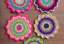 Crochet flower motif coasters